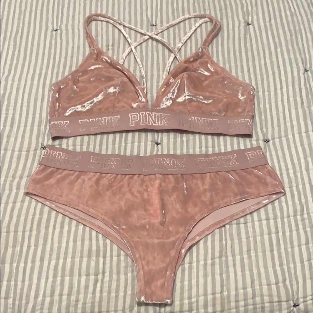 PINK Velvet Bralette Set